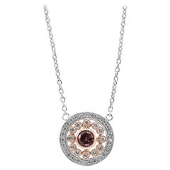 HPHT Vivid Pink Diamond Round Halo Drop Pendant Diamond by Yard Chain Necklace