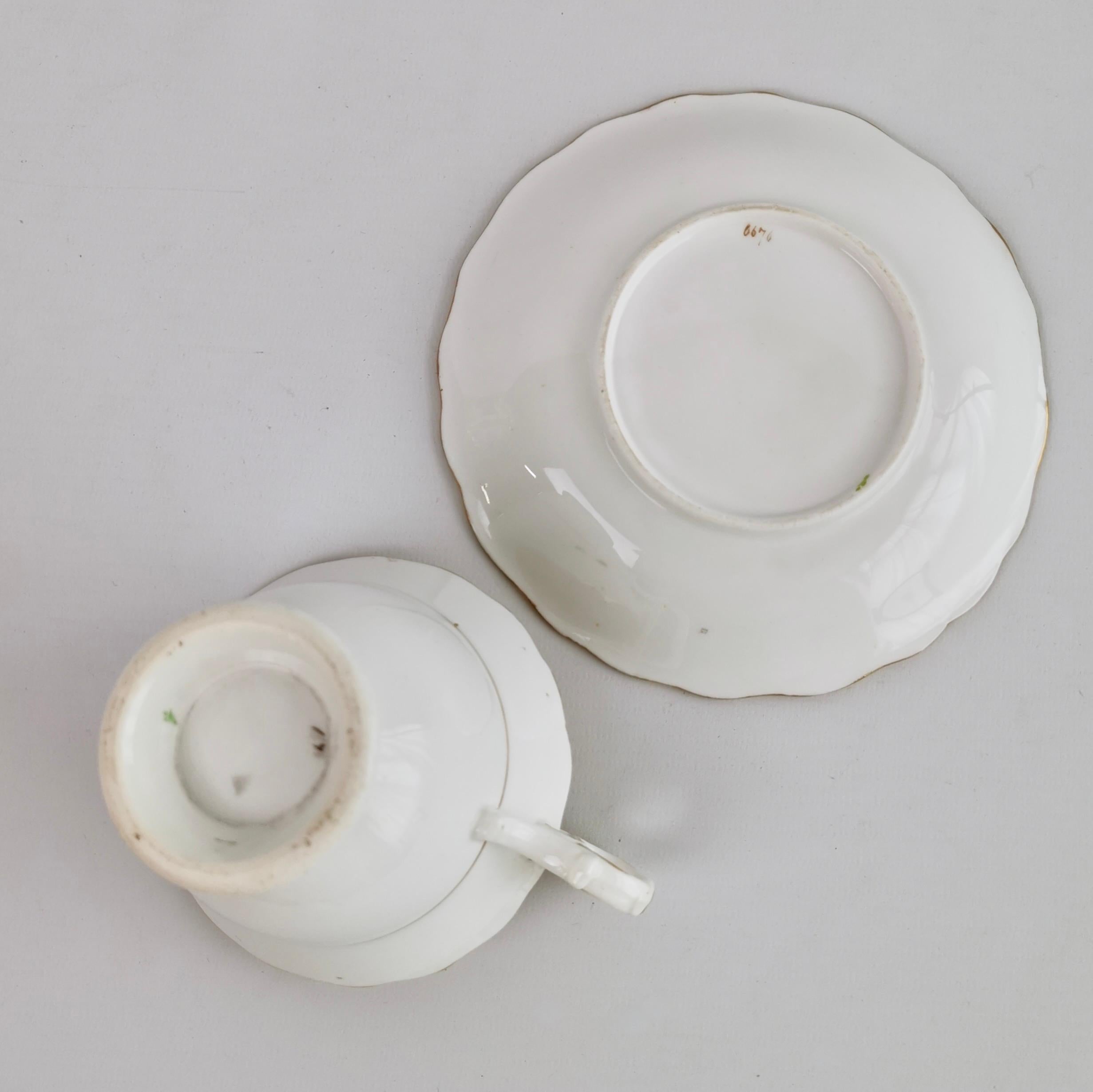 H&R Daniel Coffee Cup, White, Grey with Printed Flowers, Rococo Revival, ca 1838 5