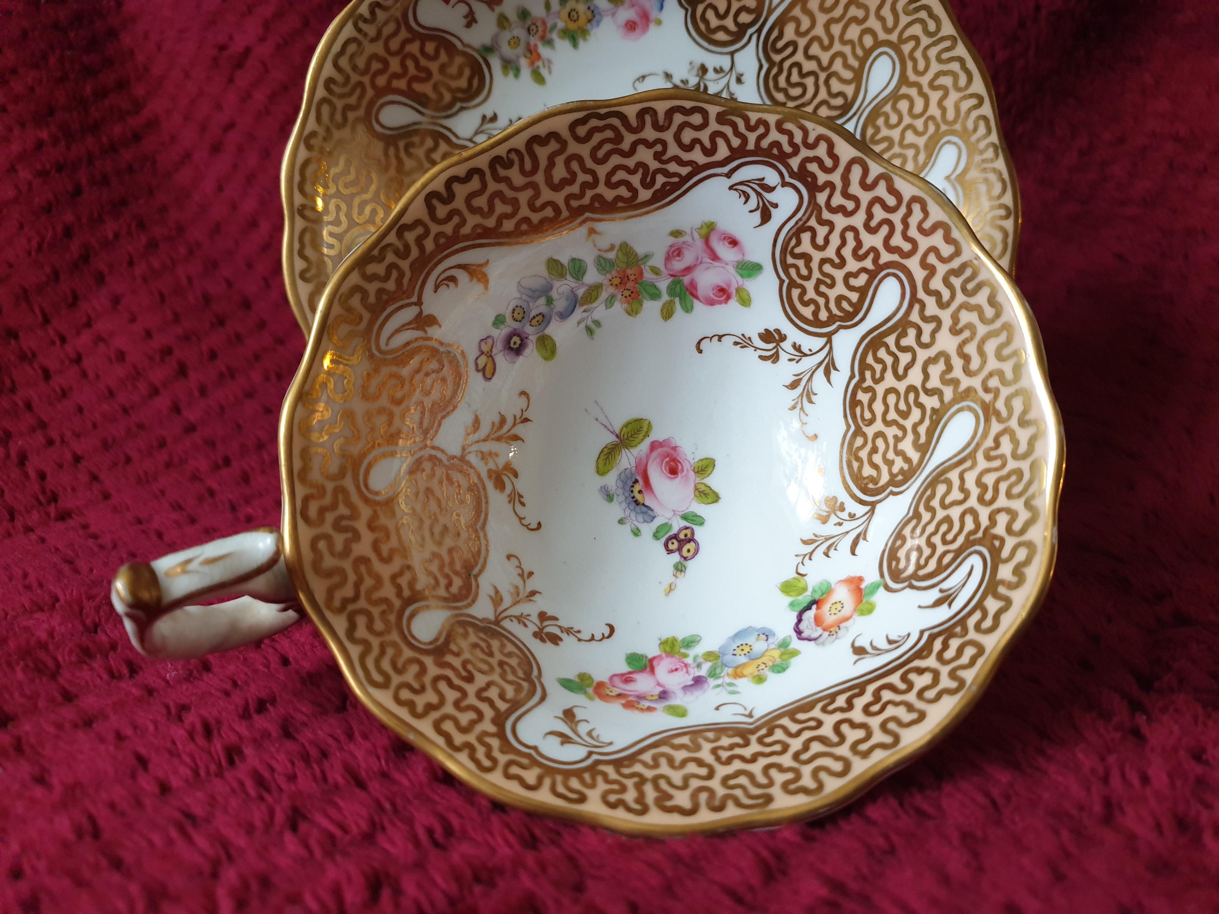 18th Century and Earlier H&R Daniel First Bell or Bath Shape Peach Cup & Saucer For Sale