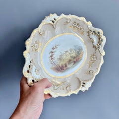 H&R Daniel Pair of Low Comports, Queens Shape, Grey, Named Landscapes, ca 1838