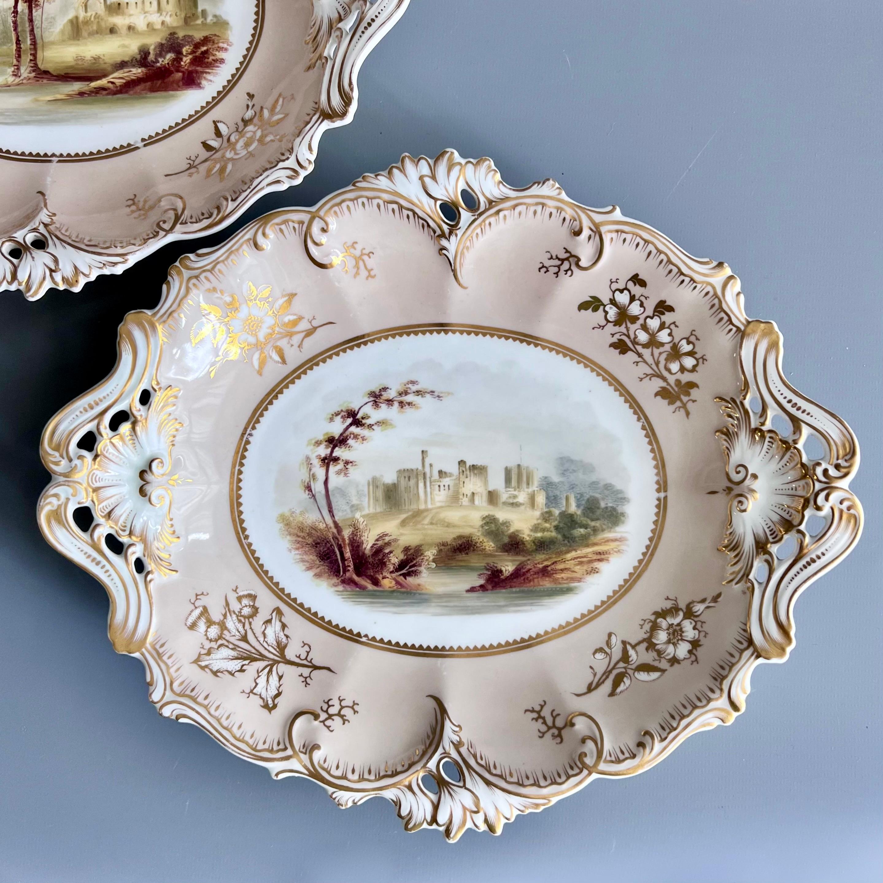 H&R Daniel Pareja de compases bajos, forma de reina, gris, paisajes con nombre, ca 1838 Inglés en venta