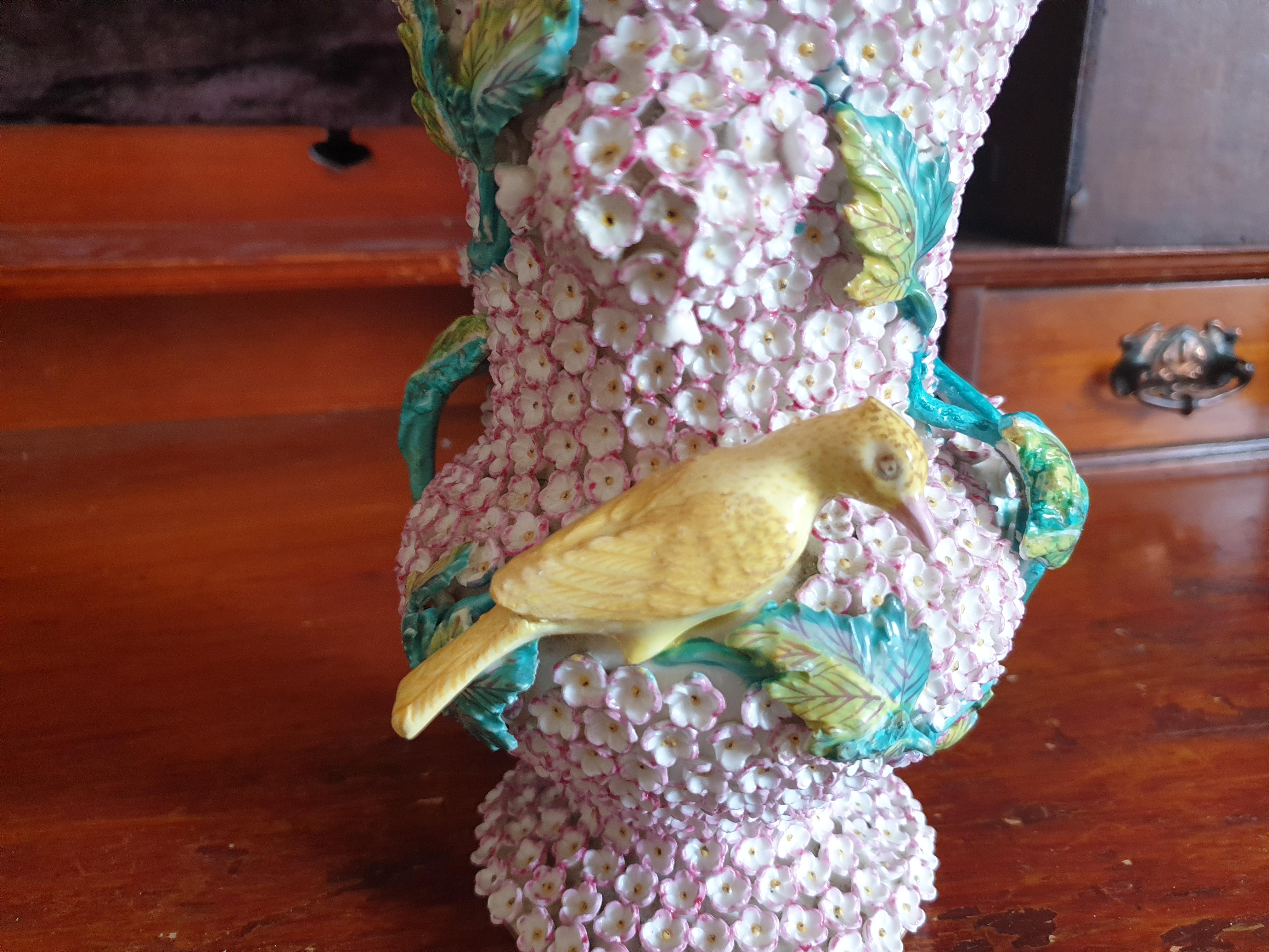 H&R Daniel Pair of Pink Schneeballen Canaries Lidded Vases For Sale 2
