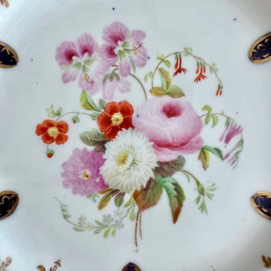 Rococo Revival H&R Daniel plate, Pierced Queens Shape, Cobalt Blue Vermicelli, Flowers, ca 1842 For Sale