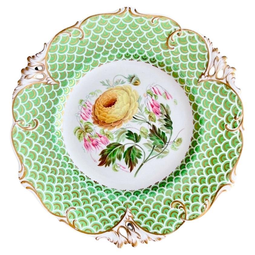 H&R Daniel Plate, Pierced Queens Shape, Green Scaled with Flowers, ca ...