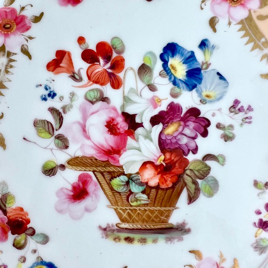 Rococo Revival H&R Daniel Plate, Shrewsbury Shape, Peach, Flowers and Tooled Gilt, ca 1827