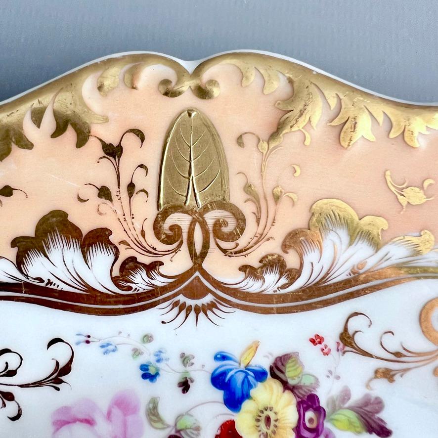 Hand-Painted H&R Daniel Plate, Shrewsbury Shape, Peach, Flowers and Tooled Gilt, ca 1827