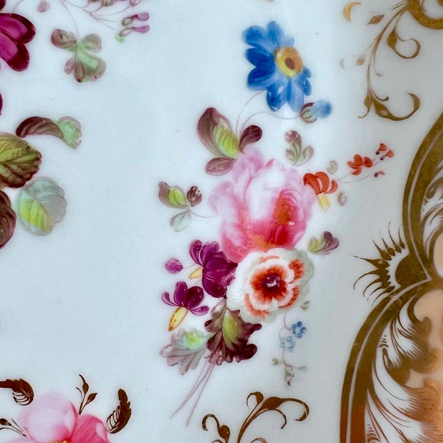 Early 19th Century H&R Daniel Plate, Shrewsbury Shape, Peach, Flowers and Tooled Gilt, ca 1827