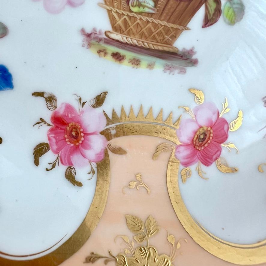 Porcelain H&R Daniel Plate, Shrewsbury Shape, Peach, Flowers and Tooled Gilt, ca 1827