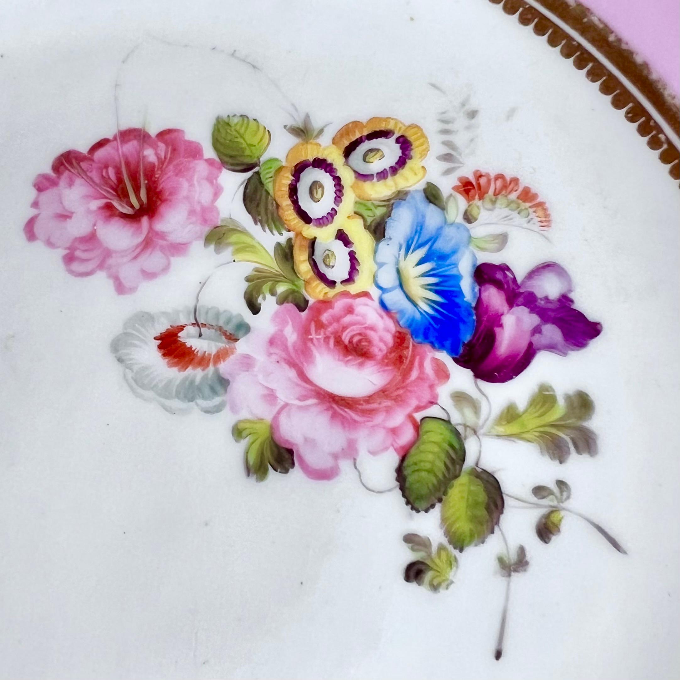 English H&R Daniel Plate, Shrewsbury Shape, Pink with Flowers, Patt. 4205, 1827