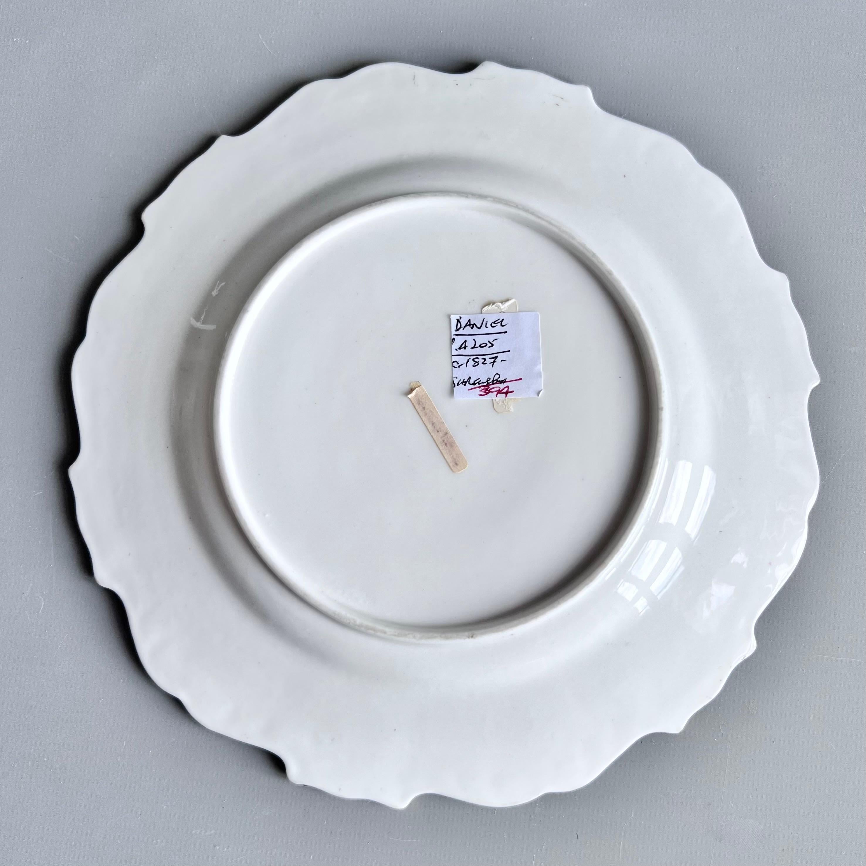Porcelain H&R Daniel Plate, Shrewsbury Shape, Pink with Flowers, Patt. 4205, 1827