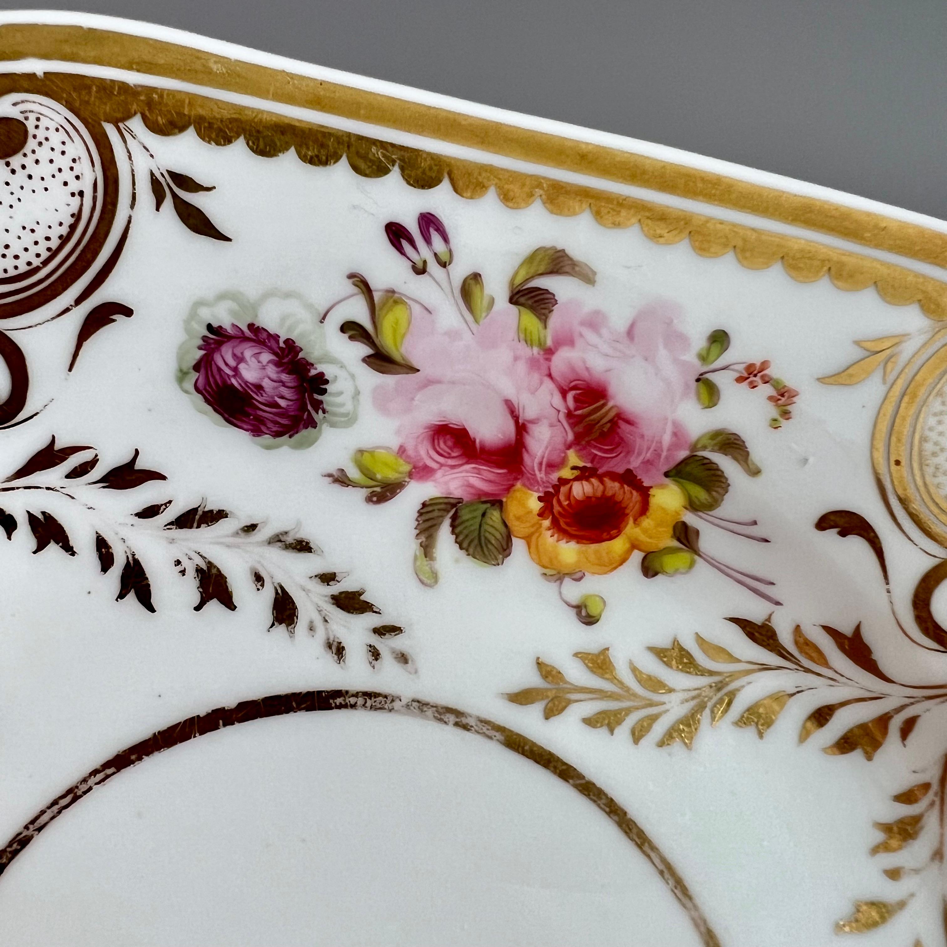 English H&R Daniel Plate, White, Floral, Etruscan Shape, Regency, circa 1825 For Sale