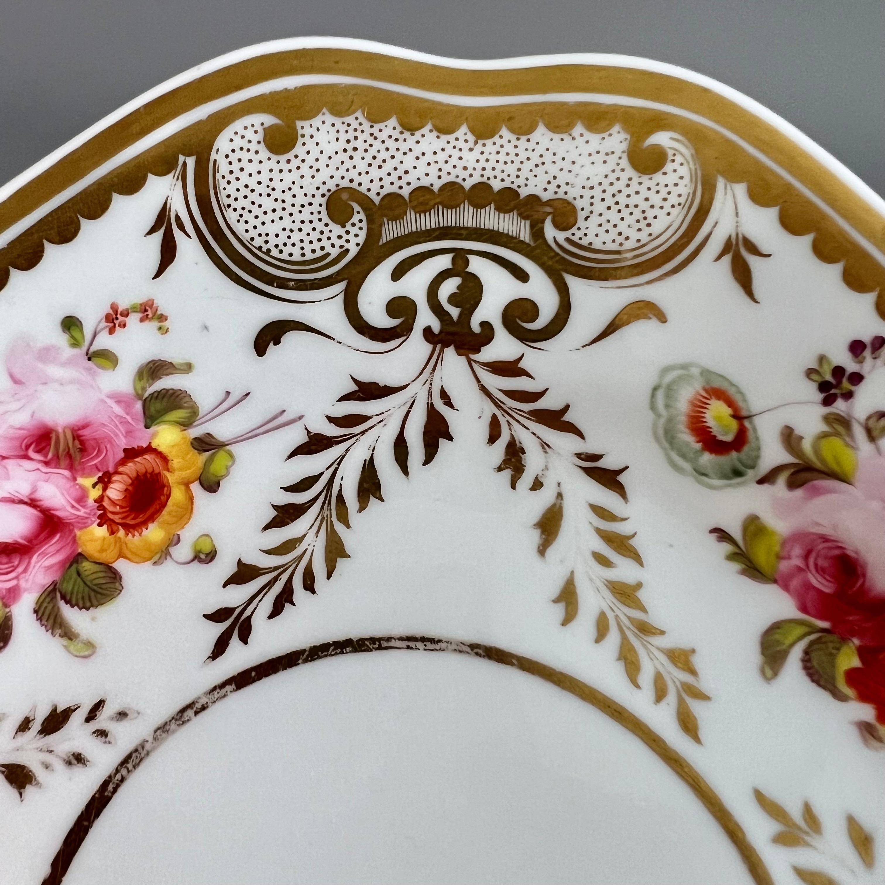 Hand-Painted H&R Daniel Plate, White, Floral, Etruscan Shape, Regency, circa 1825 For Sale
