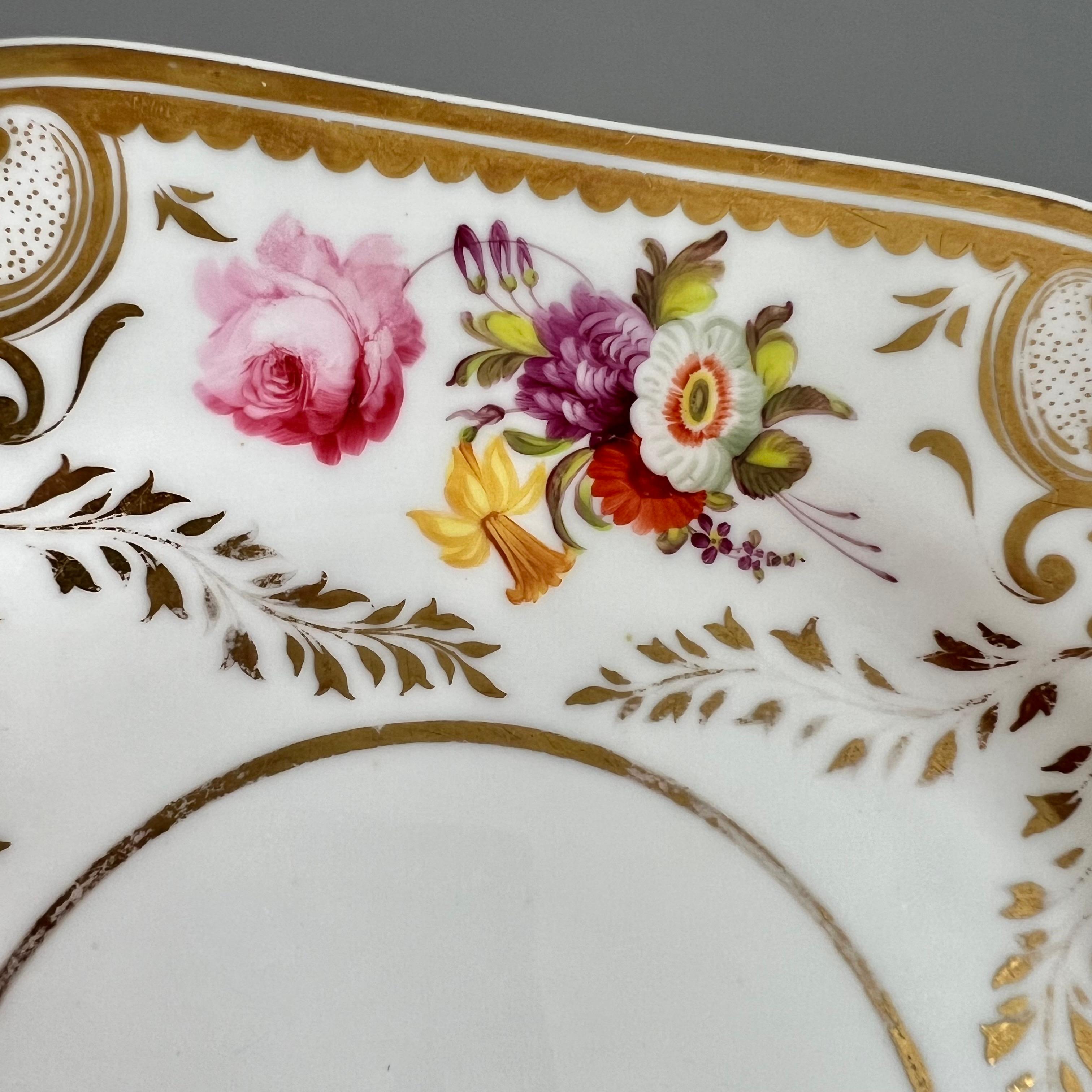 Porcelain H&R Daniel Plate, White, Floral, Etruscan Shape, Regency, circa 1825 For Sale