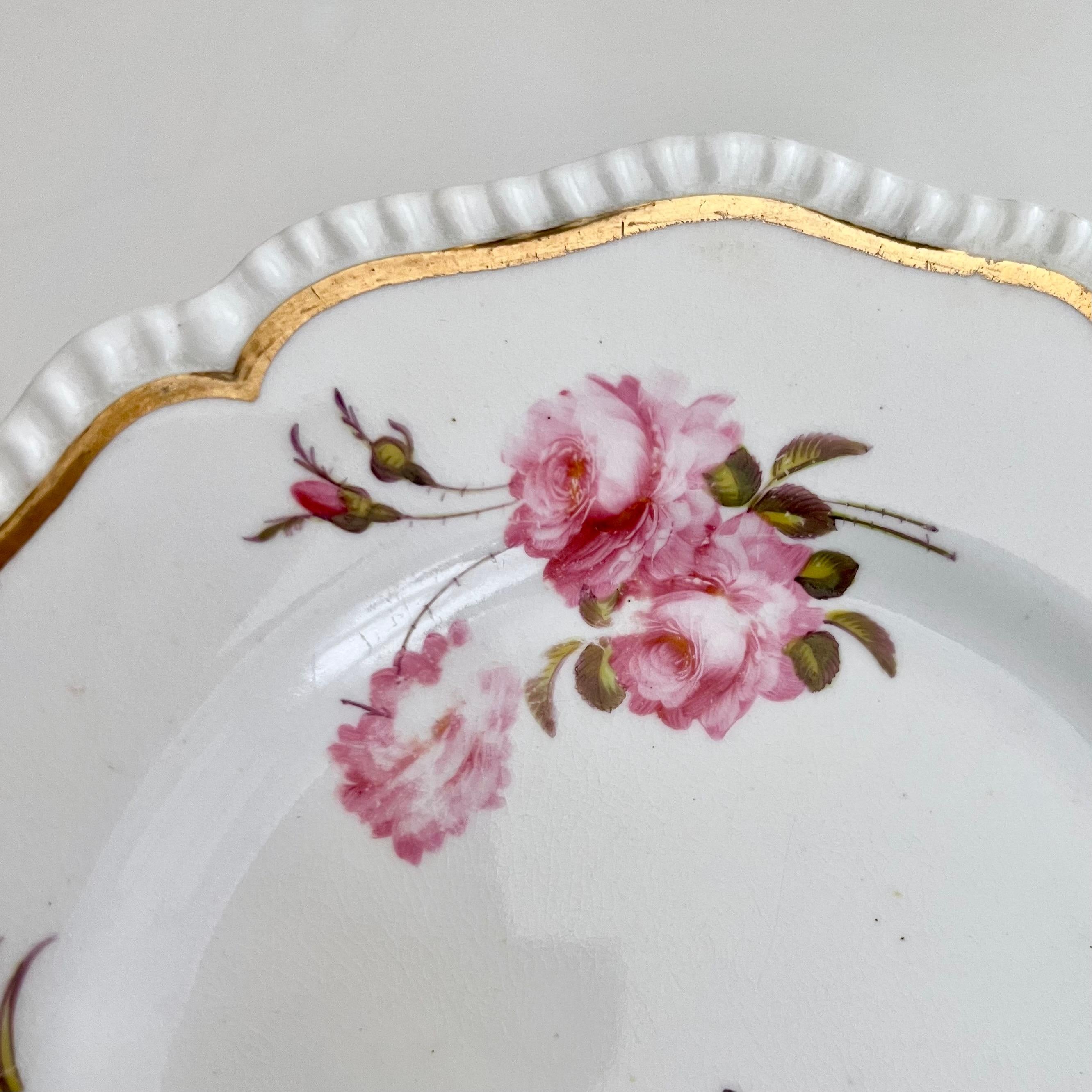 Hand-Painted H&R Daniel Porcelain Plate, White, Floral Patt. 3998 Gadrooned, Regency Ca 1824