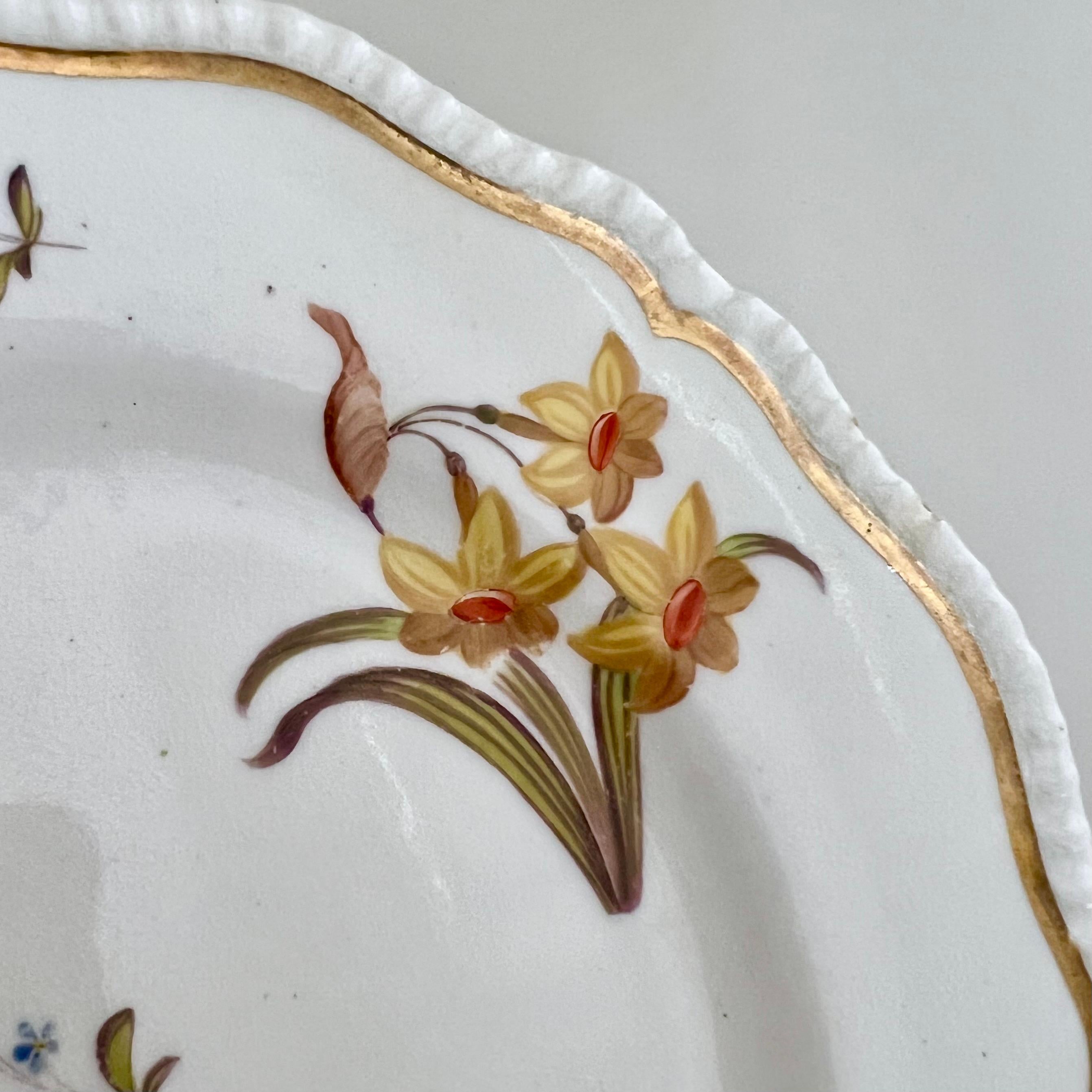 Early 19th Century H&R Daniel Porcelain Plate, White, Floral Patt. 3998 Gadrooned, Regency Ca 1824