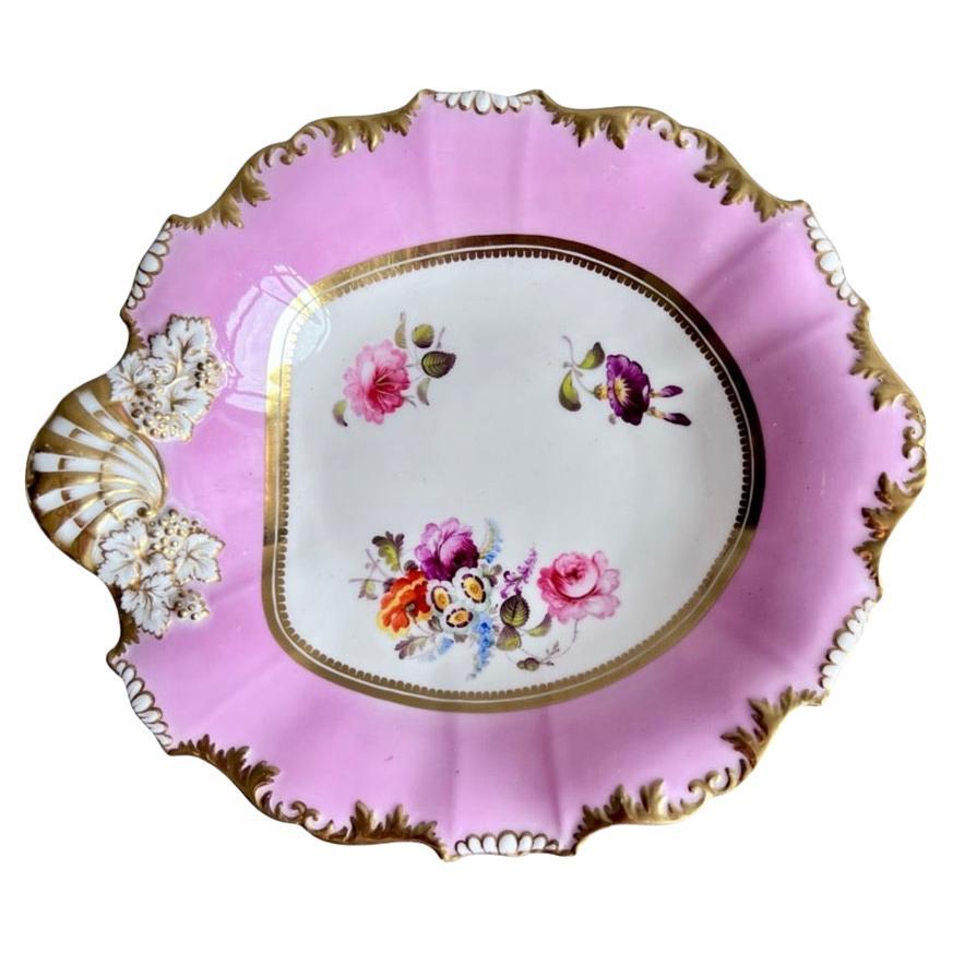 H&R Daniel Shell Dish, Shrewsbury Shape, Pink with Flowers, Patt. 4205, 1827