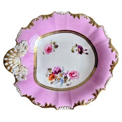 H&R Daniel Shell Dish, Shrewsbury Shape, Pink with Flowers, Patt. 4205, 1827