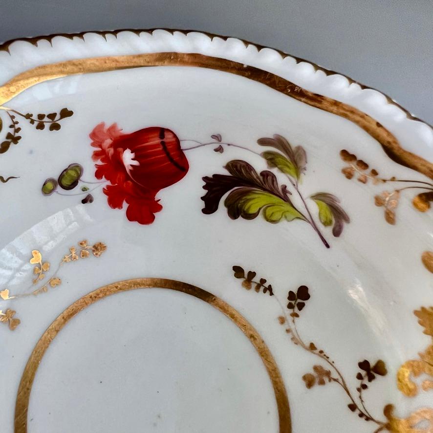 H&R Daniel Teacup Trio, Green with Flowers Patt. 4479, 2nd Gadroon, ca 1829 2