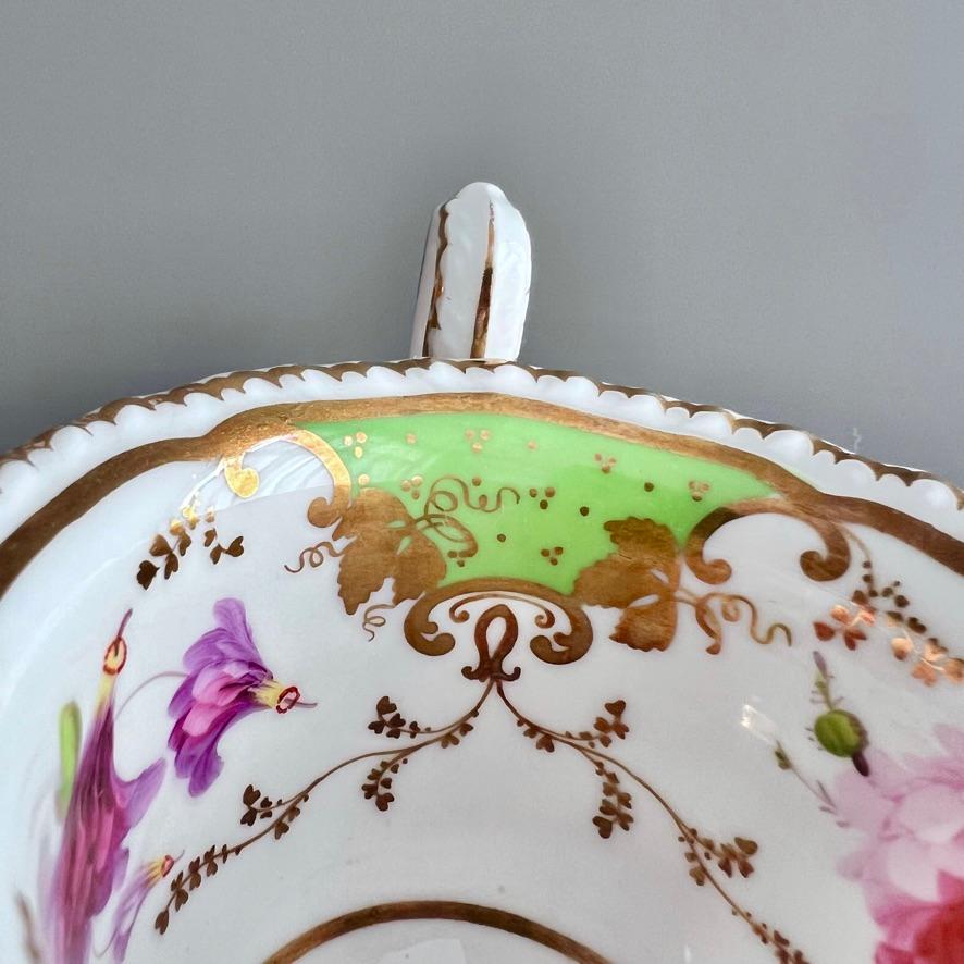 H&R Daniel Teacup Trio, Green with Flowers Patt. 4479, 2nd Gadroon, ca 1829 3