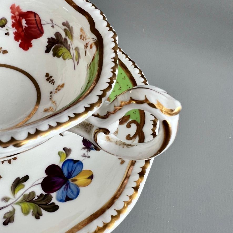 H&R Daniel Teacup Trio, Green with Flowers Patt. 4479, 2nd Gadroon, ca 1829 For Sale 4