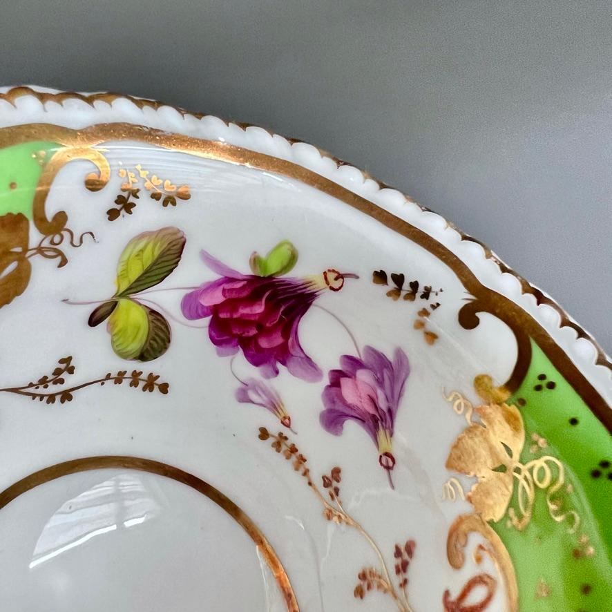 H&R Daniel Teacup Trio, Green with Flowers Patt. 4479, 2nd Gadroon, ca 1829 5