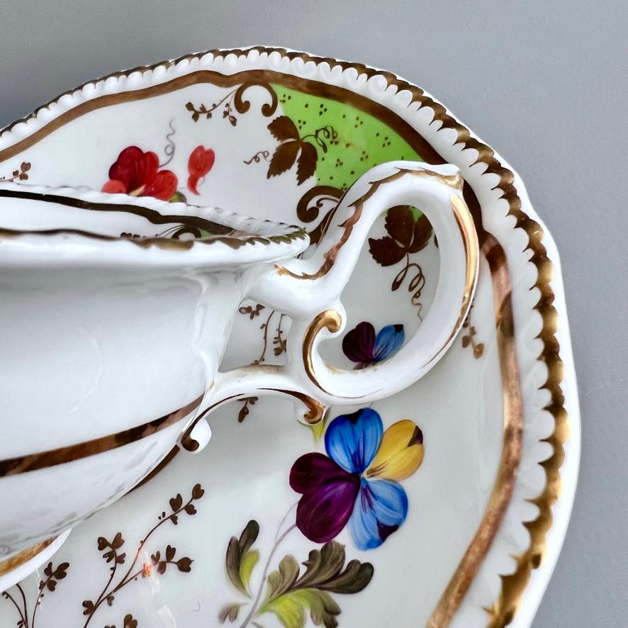 H&R Daniel Teacup Trio, Green with Flowers Patt. 4479, 2nd Gadroon, ca 1829 7