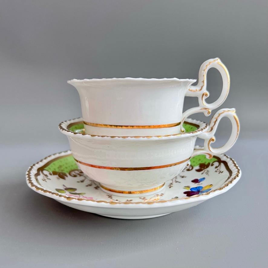 H&R Daniel Teacup Trio, Green with Flowers Patt. 4479, 2nd Gadroon, ca 1829 8