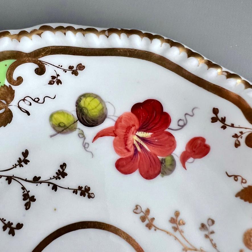 Early 19th Century H&R Daniel Teacup Trio, Green with Flowers Patt. 4479, 2nd Gadroon, ca 1829