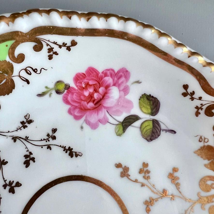 Porcelain H&R Daniel Teacup Trio, Green with Flowers Patt. 4479, 2nd Gadroon, ca 1829 For Sale