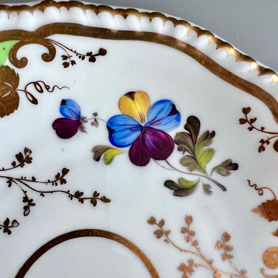 H&R Daniel Teacup Trio, Green with Flowers Patt. 4479, 2nd Gadroon, ca 1829 1