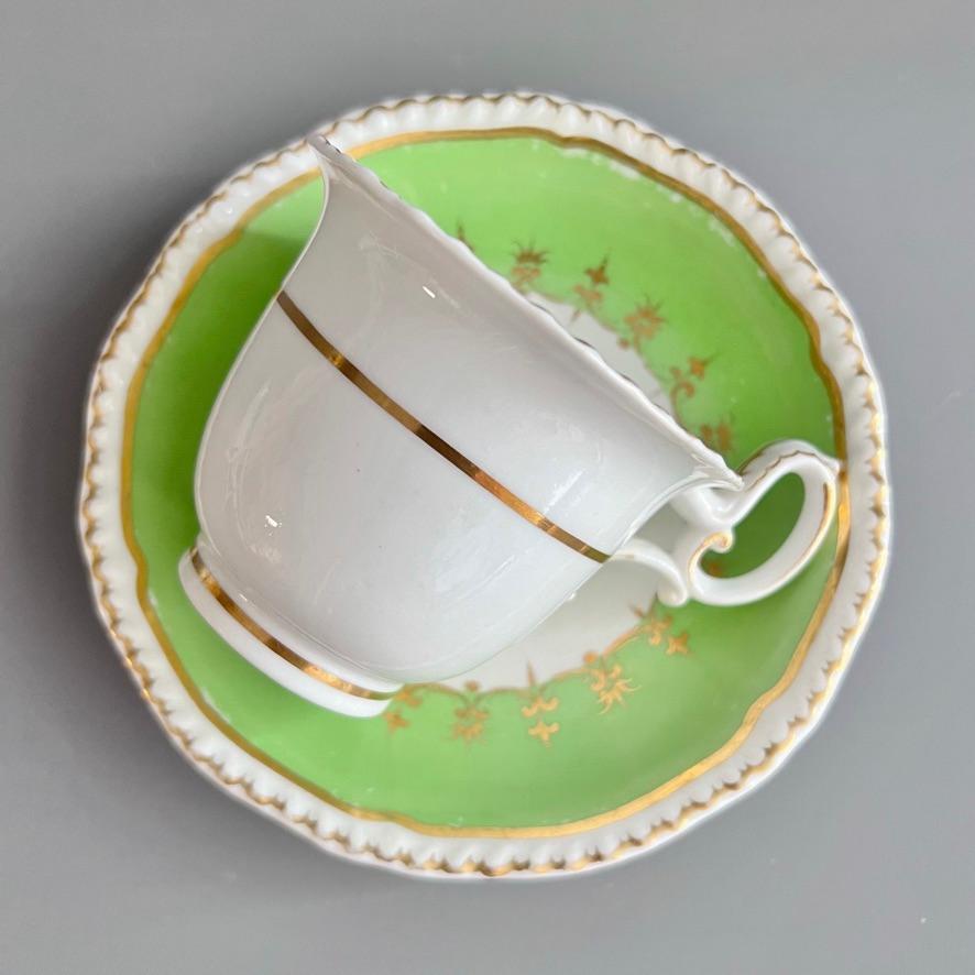 H&R Daniel Teacup Trio, Green with Flowers Patt. 4516, Rococo Revival ca 1827 3
