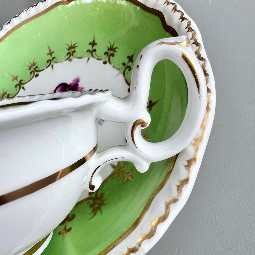 H&R Daniel Teacup Trio, Green with Flowers Patt. 4516, Rococo Revival ca 1827 4