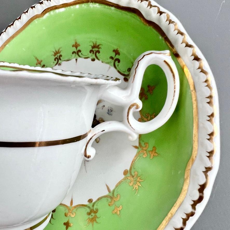 H&R Daniel Teacup Trio, Green with Flowers Patt. 4516, Rococo Revival ca 1827 5