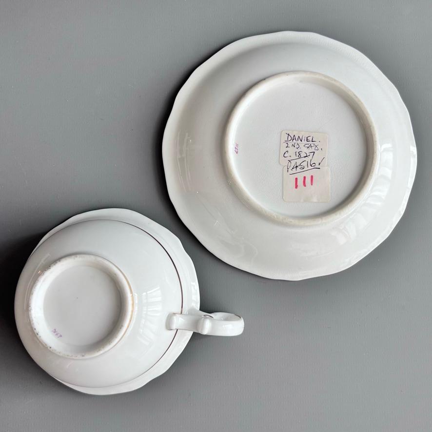 H&R Daniel Teacup Trio, Green with Flowers Patt. 4516, Rococo Revival ca 1827 6