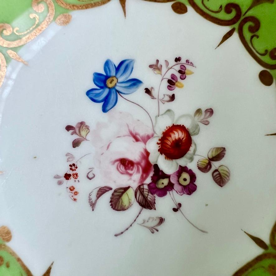 H&R Daniel Teacup Trio, Green with Flowers Patt. 4516, Rococo Revival ca 1827 1