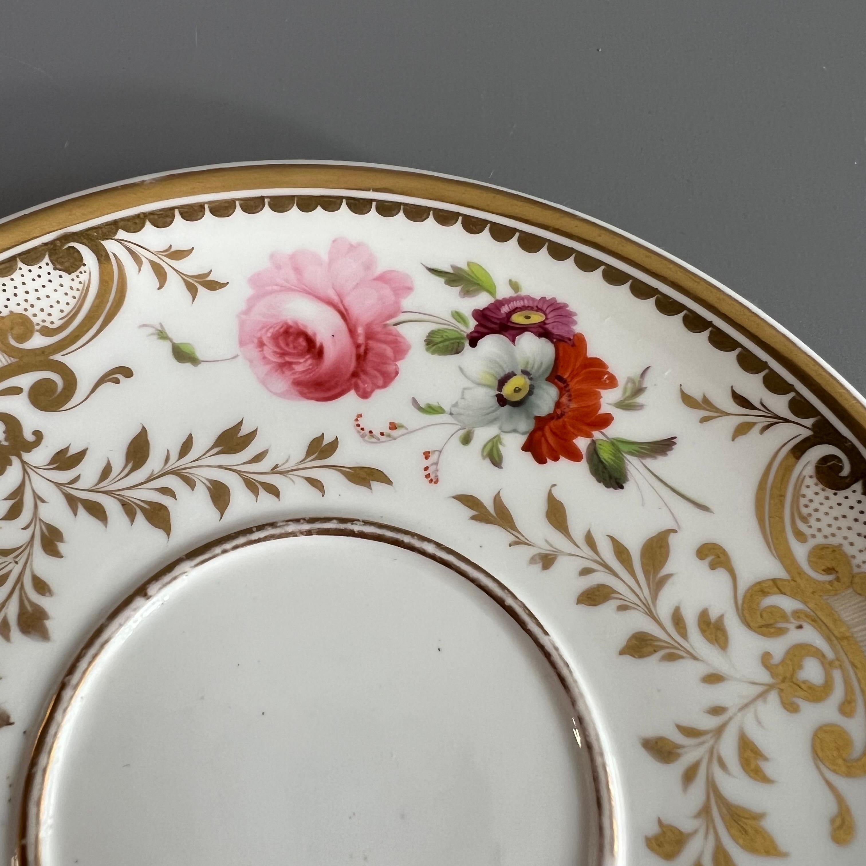 H&R Daniel Teacup Trio, White, Floral, Etruscan Shape, Regency circa 1825 3