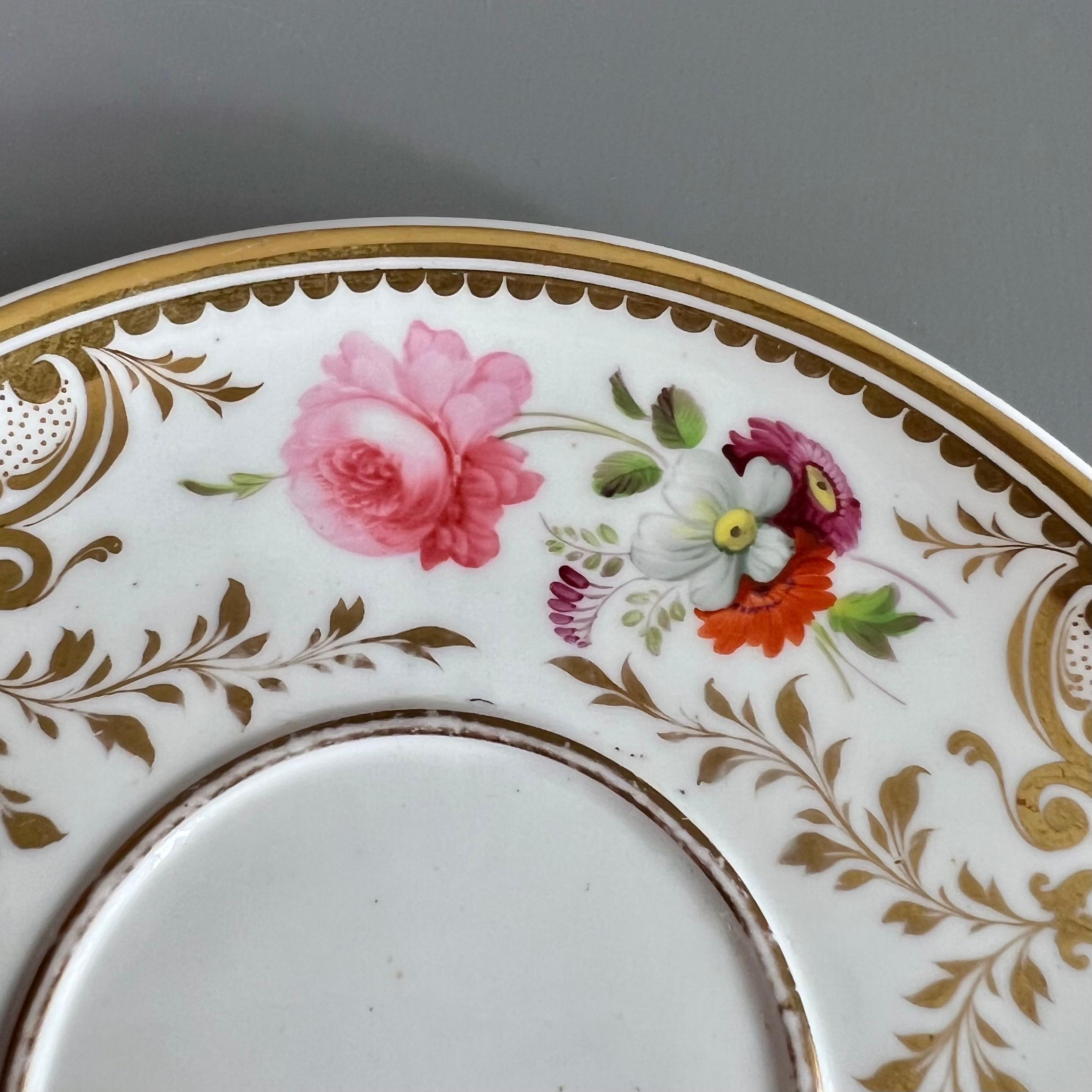 H&R Daniel Teacup Trio, White, Floral, Etruscan Shape, Regency circa 1825 4
