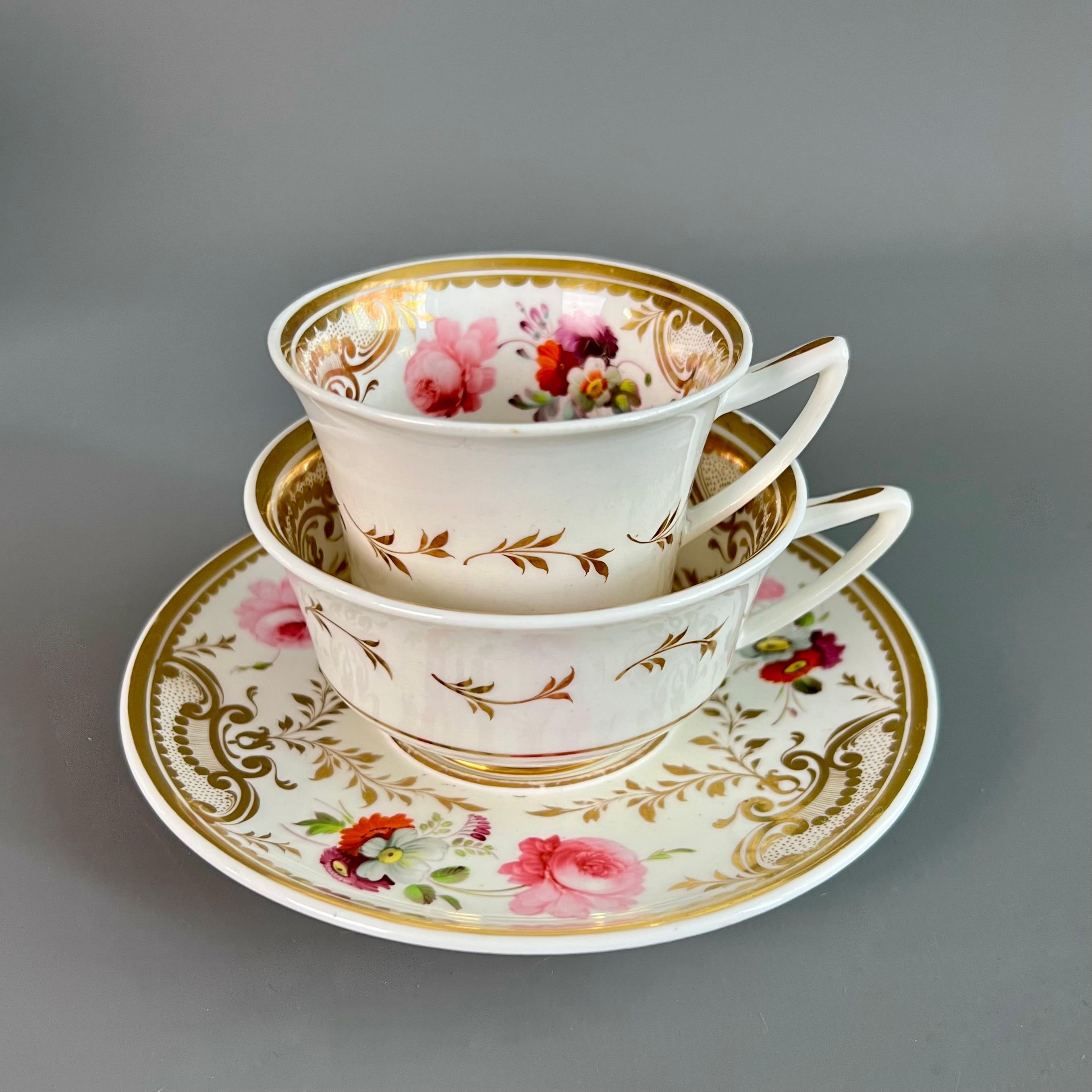 This is a rare and beautiful teacup trio made by H&R Daniel in about 1825. The set is potted in the 