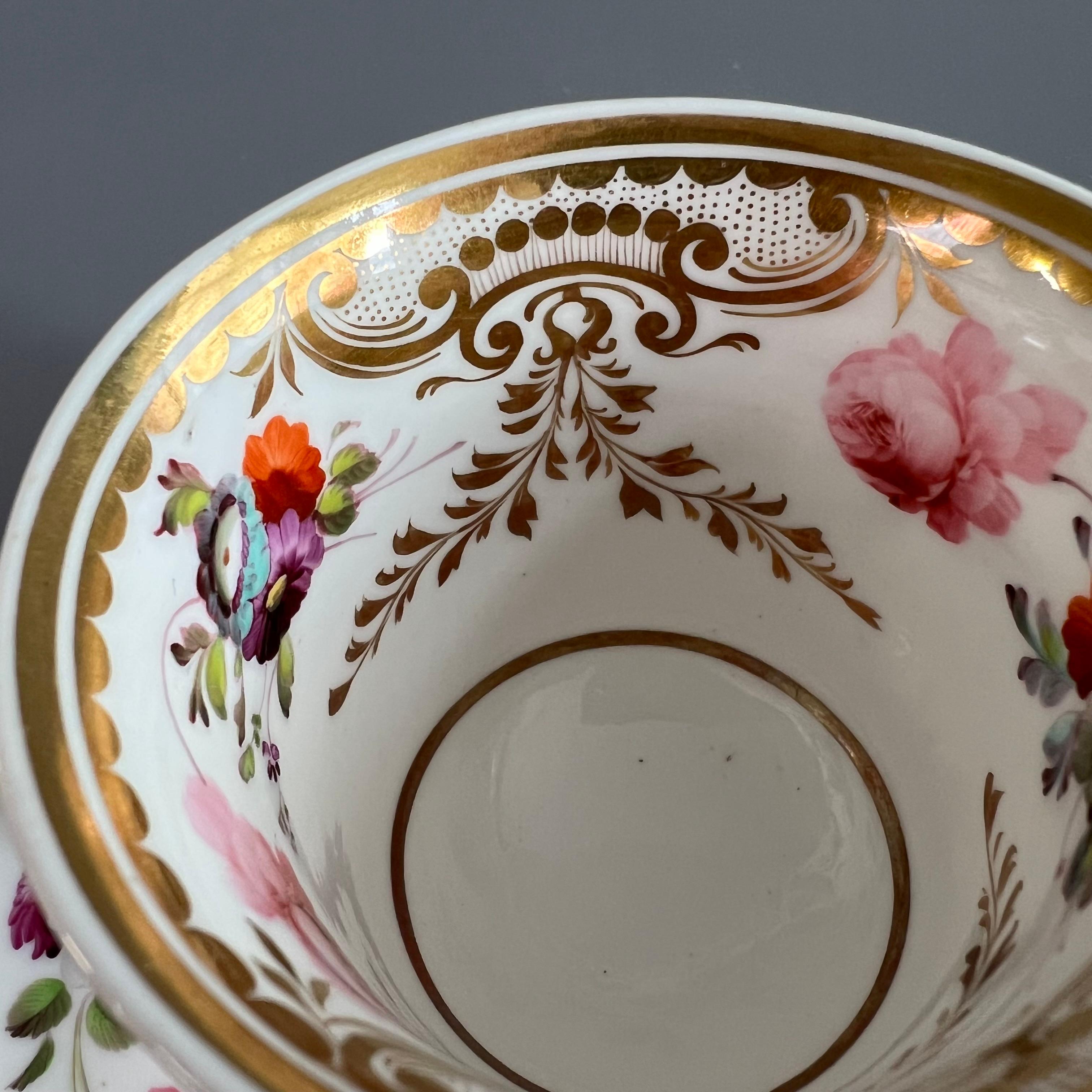 Porcelain H&R Daniel Teacup Trio, White, Floral, Etruscan Shape, Regency circa 1825
