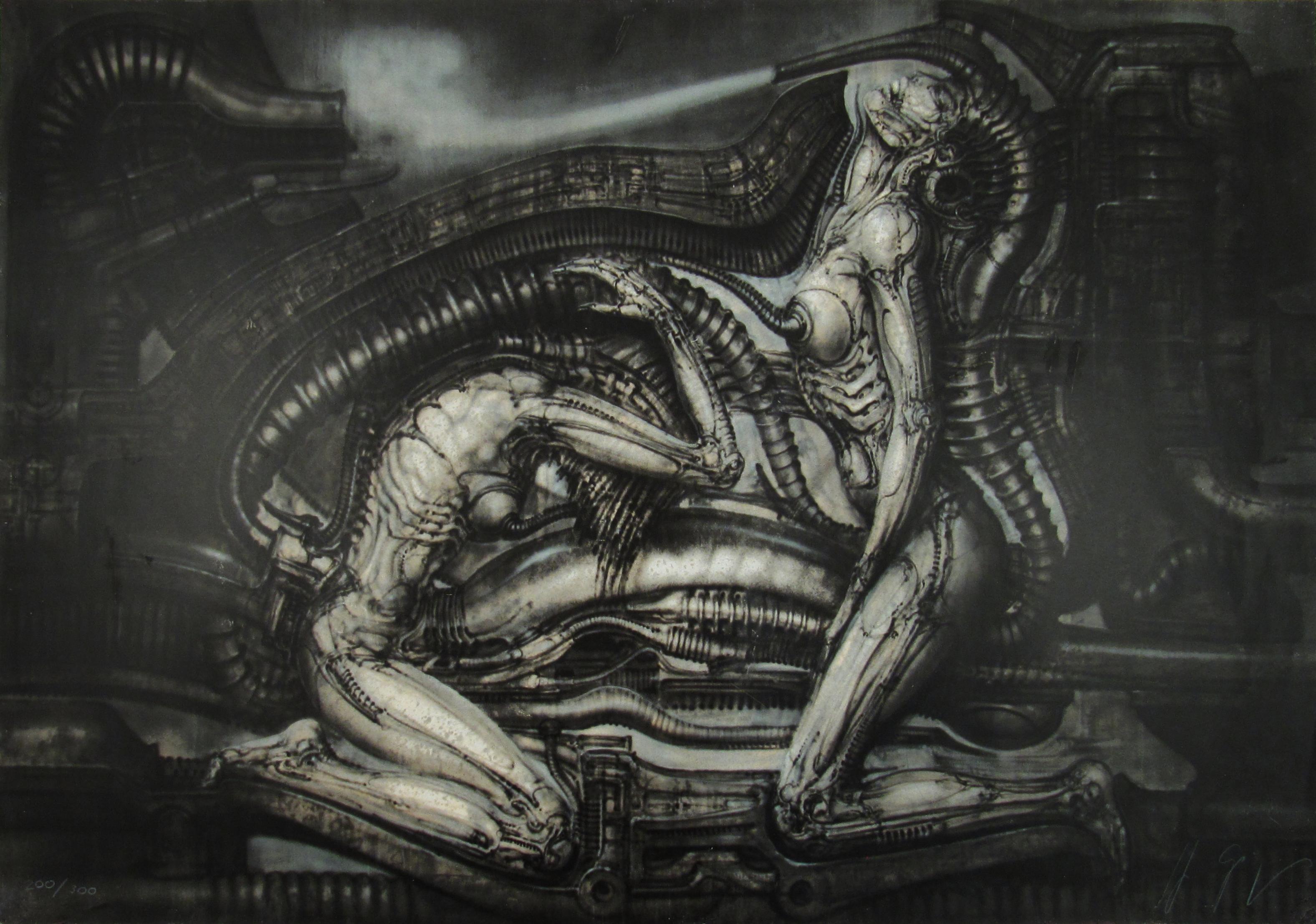 H.R. Giger Figurative Print - H.R. Hans Rudolf Giger Erotomechanics Biomechnical Screen Print Switzerland 1979