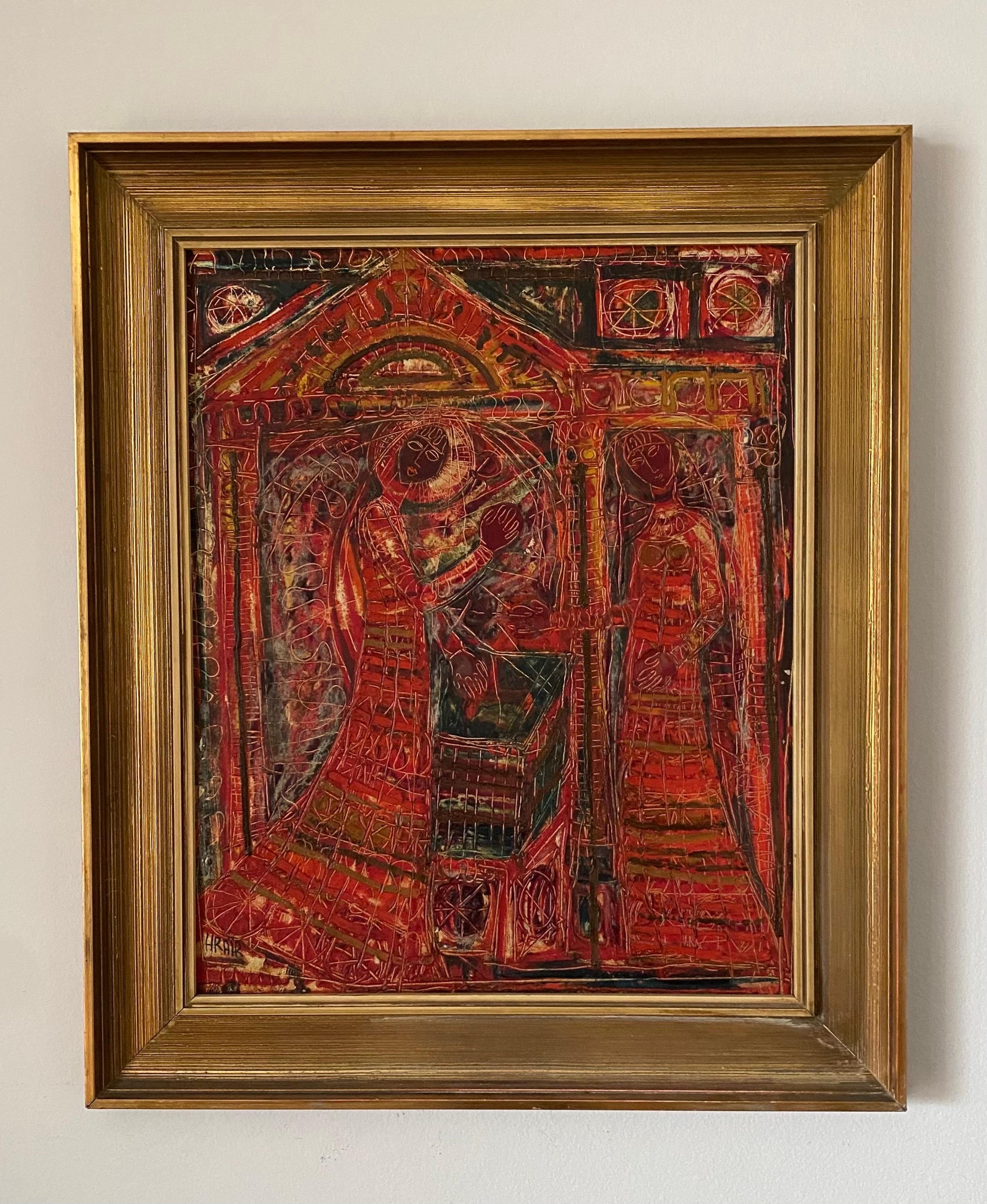 Composizione con figura, Figure contemporanee. - Painting di Hrair Diarbekirian