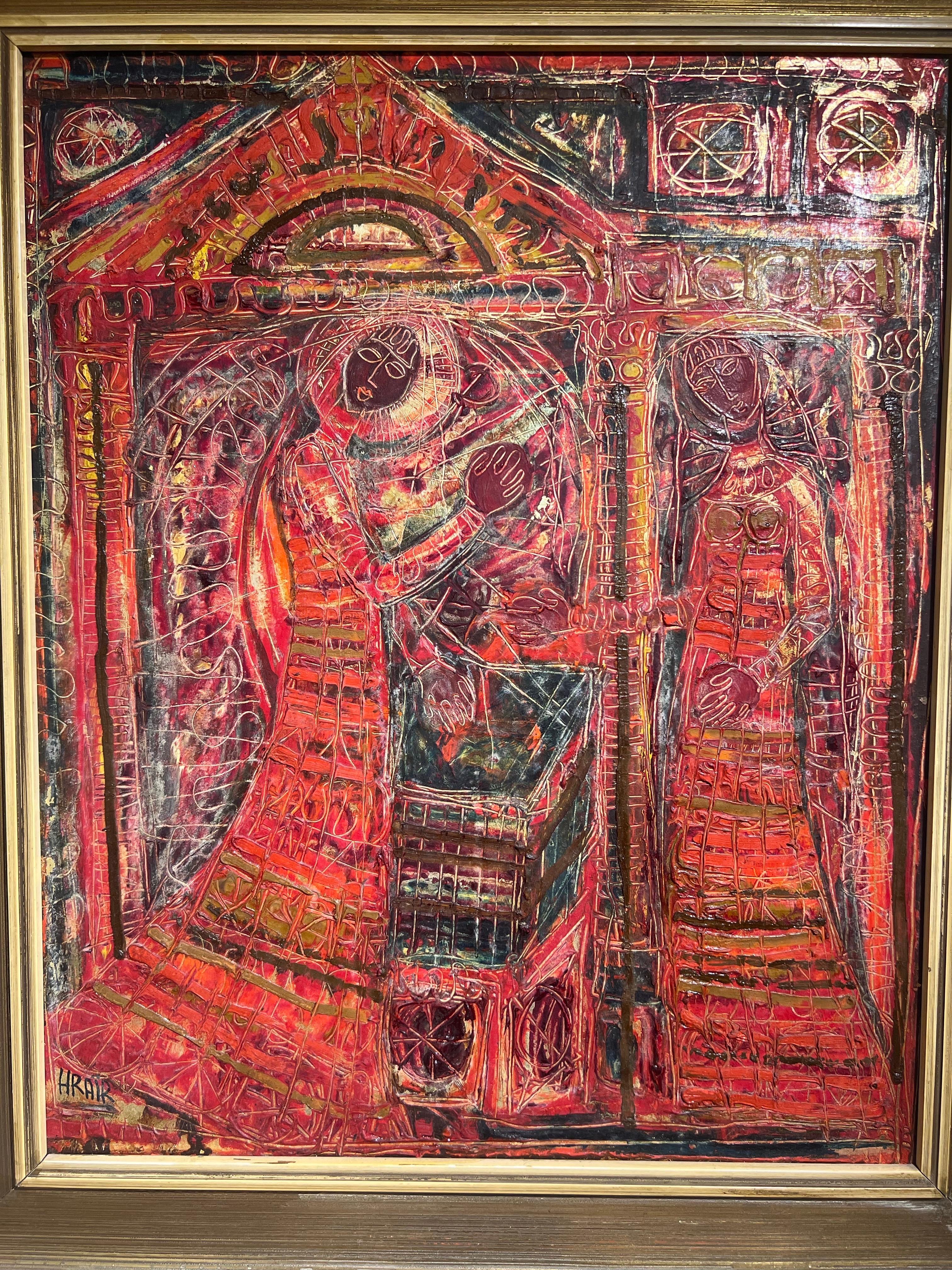 Composizione con figura, Figure contemporanee. - Figurative Painting Marrone di Hrair Diarbekirian