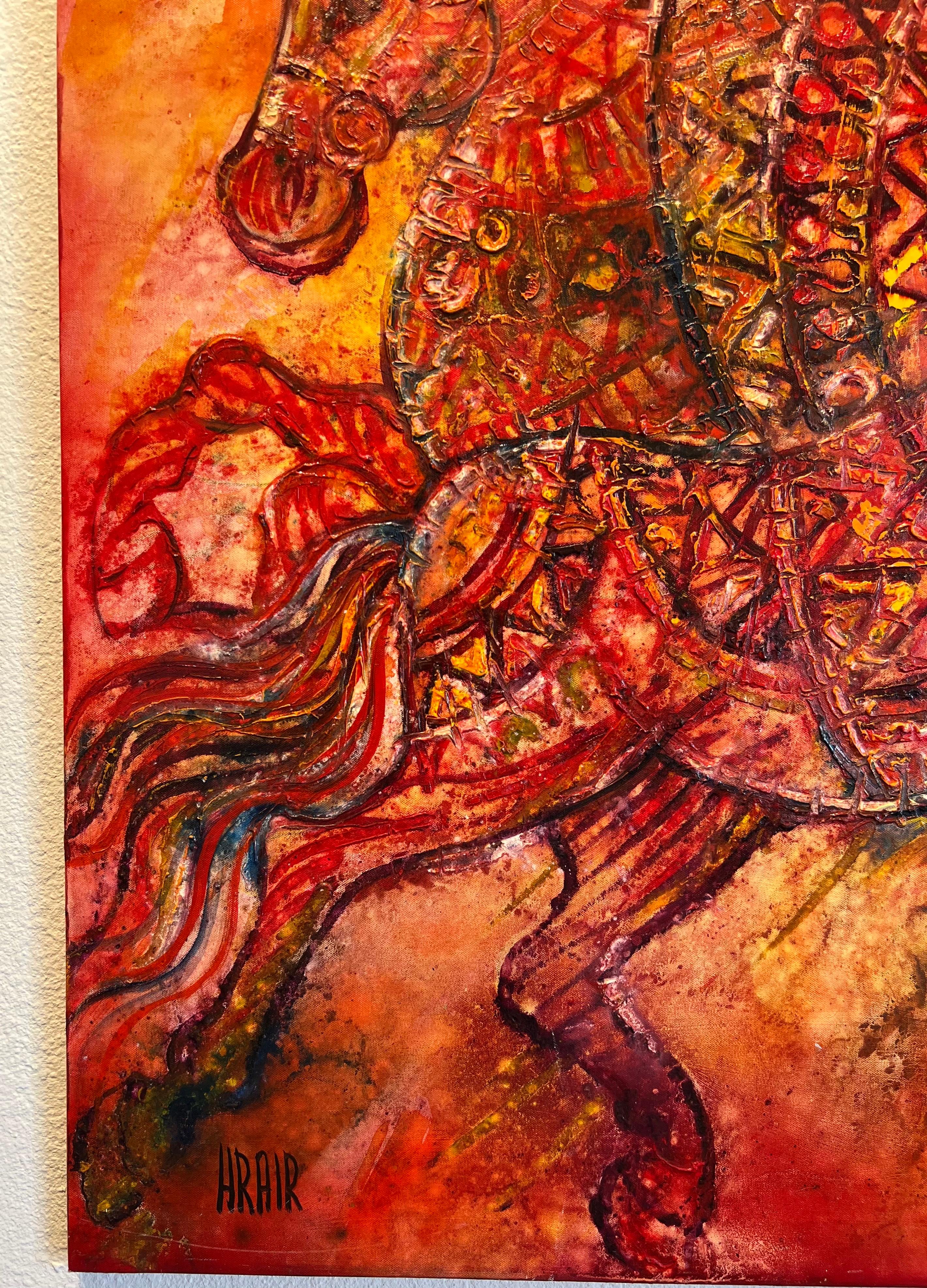 Equus in Harmony, Horses oil painting, contemporary horse on canvas. - Symbolist Painting by Hrair Diarbekirian