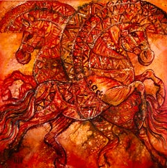 Equus in Harmony, Horses oil painting, contemporary horse on canvas.