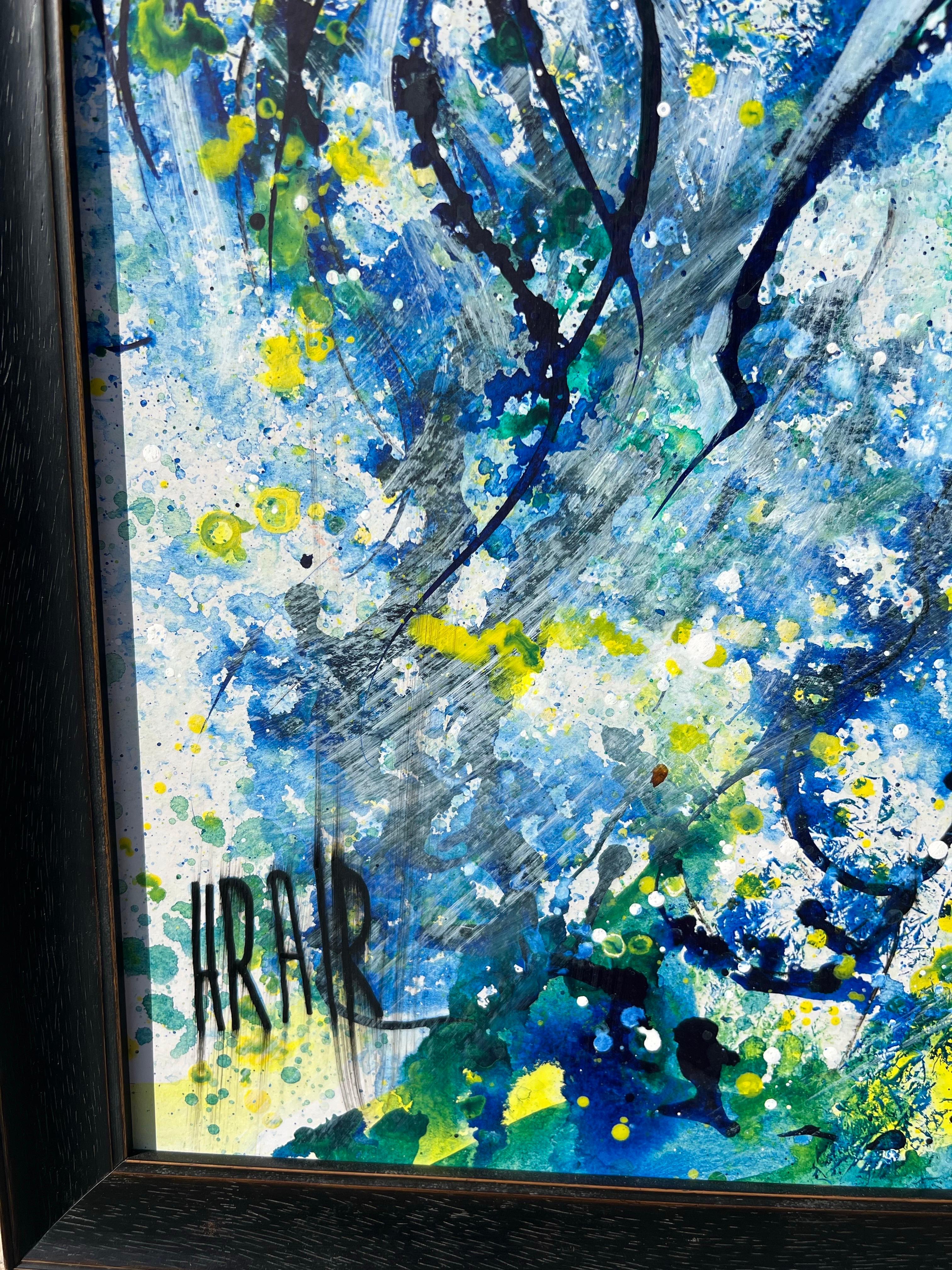 Tenderly Blue, the horse painting on board. Contemporary horse. - Painting by Hrair Diarbekirian
