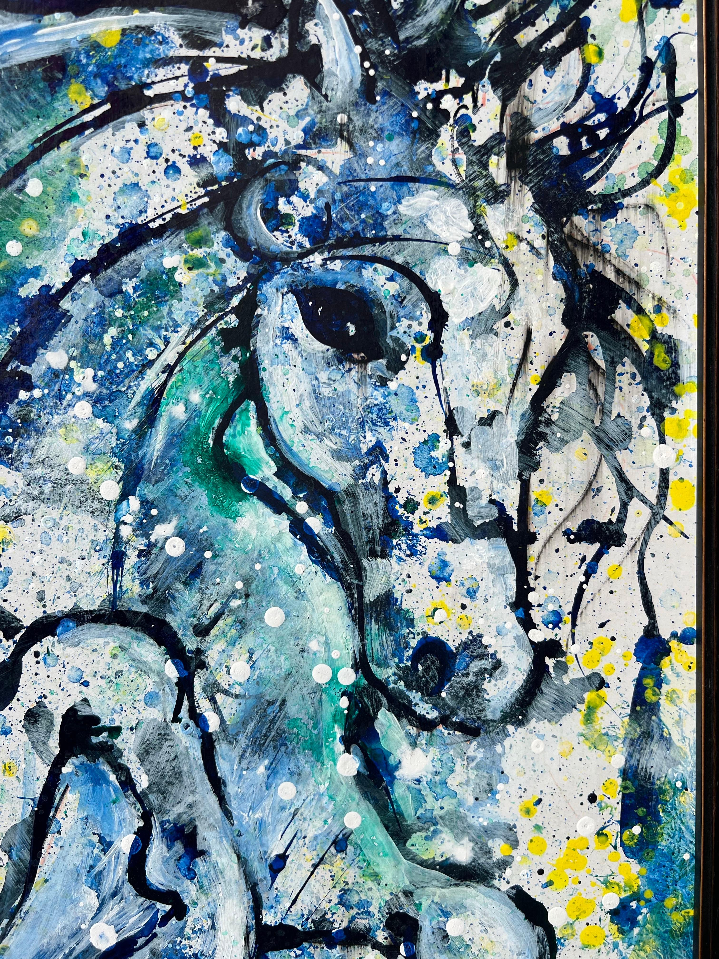 Tenderly Blue, the horse painting on board. Contemporary horse. For Sale 3