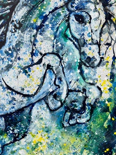 Tenderly Blue, the horse painting on board. Contemporary horse.