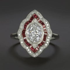 HRD 1 Ct Oval Diamond Ruby Cocktail Ring H SI2 Vintage Style Halo