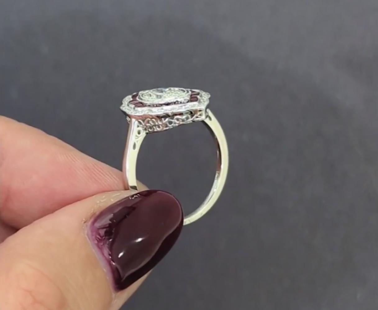 HRD 1 Ct Oval Diamond Ruby Cocktail Ring H SI2 Vintage Style Halo In New Condition For Sale In Chicago, IL