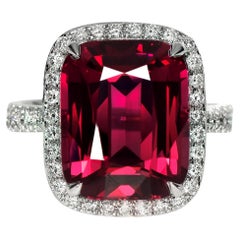 HRD 10.00 ct 14K White Gold Vivid Purplish Red Mahenge Garnet Engagement Ring